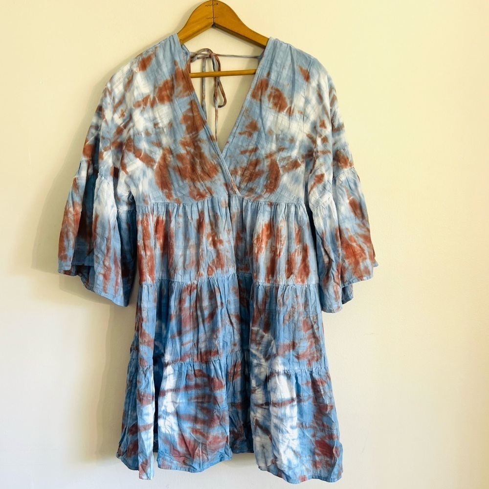 Young Fabulous & Broke Marley in Blue Fog Tie Dye V-Neck Dress Small - Picture 5 of 11